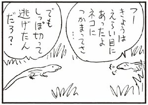 フーきょうはえらい目にあったよネコにつかまってさ… でもしっぽ切って逃げたんだろ?