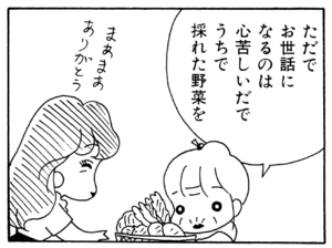 ただでお世話になるのは心苦しいだでうちで採れた野菜を まあまあありがとう