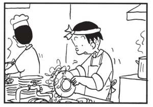 【無料漫画】かりあげクン(1479回)毎日配信!「無銭飲食」「報告書」お代のかわりに皿洗いしたら意外な結果に?/植田まさし 2